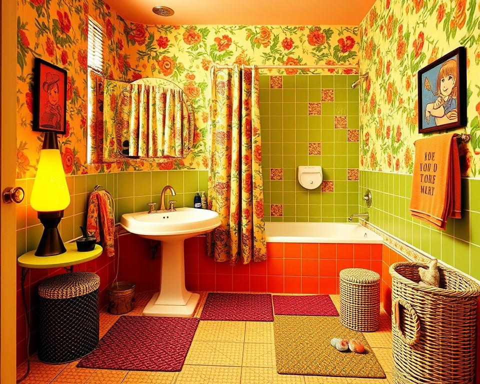 colorful 70s bathroom decor ideas